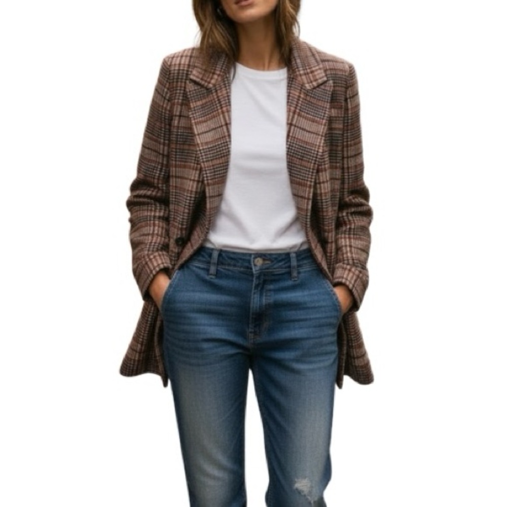 🍒NWT🍒 Avec Les Filles Oversized Double Breasted Plaid Blazer, Size Medium - Picture 3 of 10
